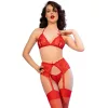 CHILIROSE – érzéki piros csipke melltartó + tanga + harisnya XL