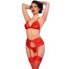 CHILIROSE – érzéki piros csipke melltartó + tanga + harisnya XL