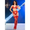 CHILIROSE – érzéki piros csipke melltartó + tanga + harisnya XL