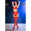 CHILIROSE – érzéki piros csipke melltartó + tanga + harisnya XL