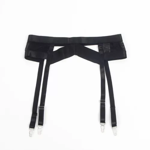 SUBBLIME – fekete bondage melltartó és harisnyakötő szett