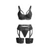 SUBBLIME – fekete bondage melltartó és harisnyatartó szett L/XL