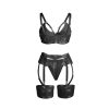 SUBBLIME – fekete bondage melltartó és harisnyatartó szett L/XL