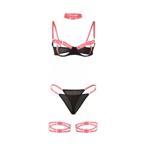SUBBLIME - fénylő pink melltartó és bugyi szett L/XL