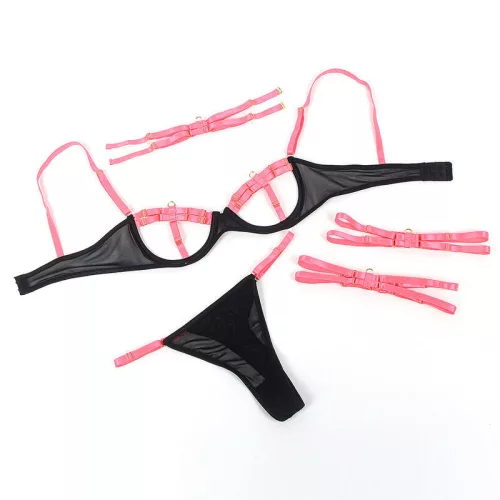 SUBBLIME - fénylő pink melltartó és bugyi szett L/XL