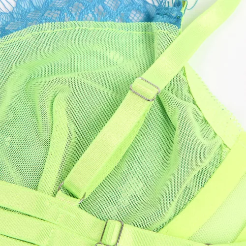 SUBBLIME – csipkés zöld-kék melltartó és harisnyakötő szett L/XL