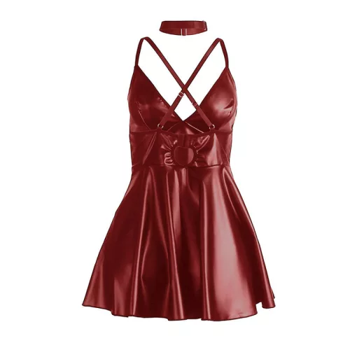 SUBBLIME - bordeaux bőr pántos ruha L/XL méretben