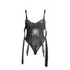 SUBBLIME – elegáns fekete csipkés bodystocking masnikkal L/XL