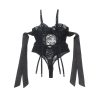 SUBBLIME – elegáns fekete csipkés bodystocking masnikkal L/XL