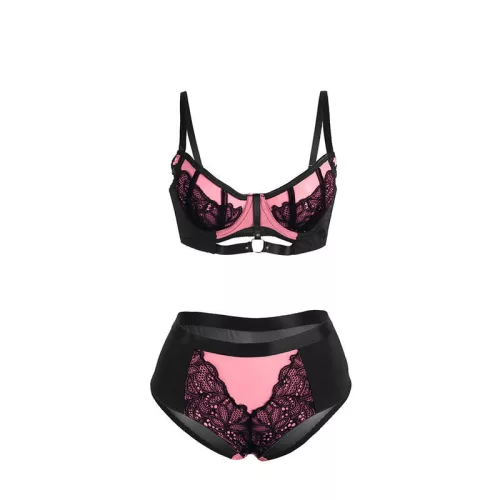 SUBBLIME – érzéki pink patent bőr hálós melltartó szett L/XL