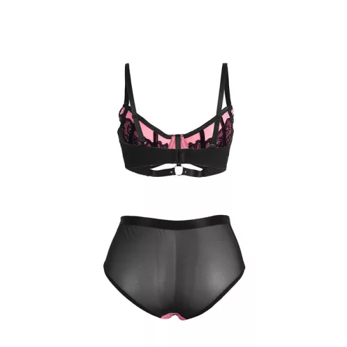 SUBBLIME – érzéki pink patent bőr hálós melltartó szett L/XL