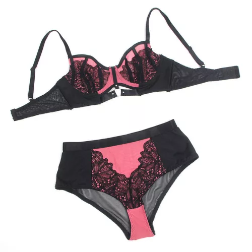SUBBLIME – érzéki pink patent bőr hálós melltartó szett L/XL