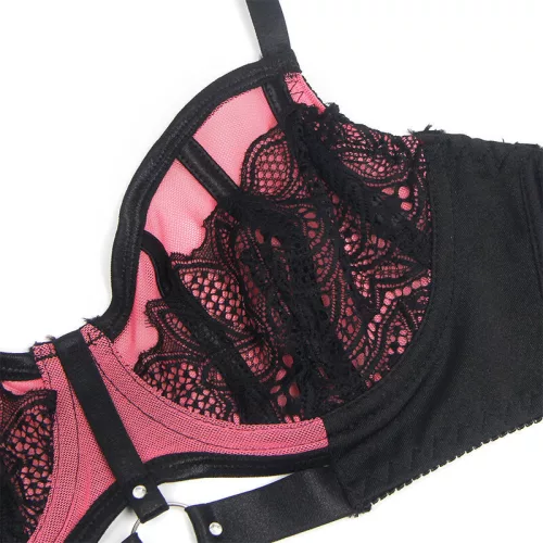 SUBBLIME – érzéki pink patent bőr hálós melltartó szett L/XL