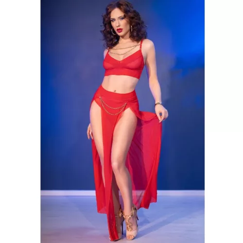 Chilirose CR 4850 – piros felső és leggings szett arany kiegészítőkkel