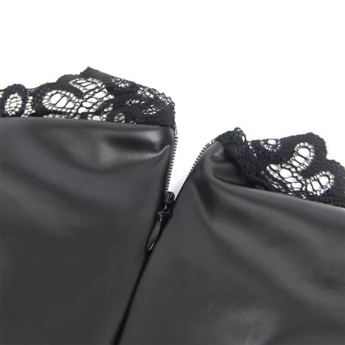 SUBBLIME - fekete csipkegalléros bőrdressz S/M