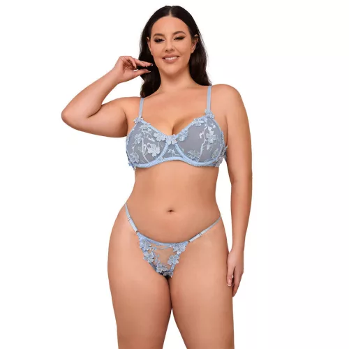 SUBBLIME - virágmintás melltartó és tanga szett, égkék L/XL