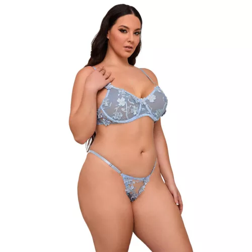 SUBBLIME - virágmintás melltartó és tanga szett, égkék L/XL