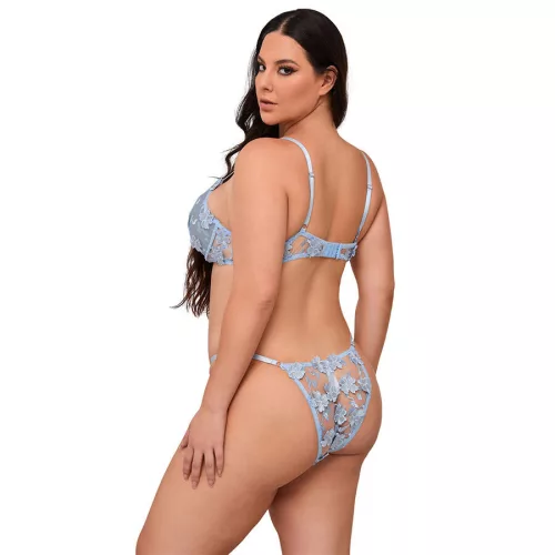 SUBBLIME - virágmintás melltartó és tanga szett, égkék L/XL