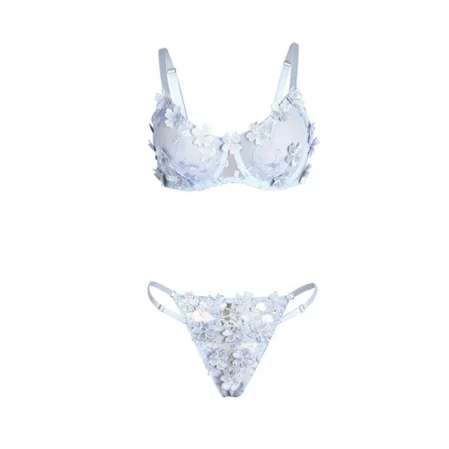 SUBBLIME - virágmintás melltartó és tanga szett, égkék L/XL