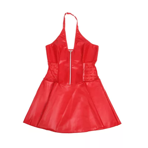 SUBBLIME – érzéki csipke bőr ruha, piros, L/XL