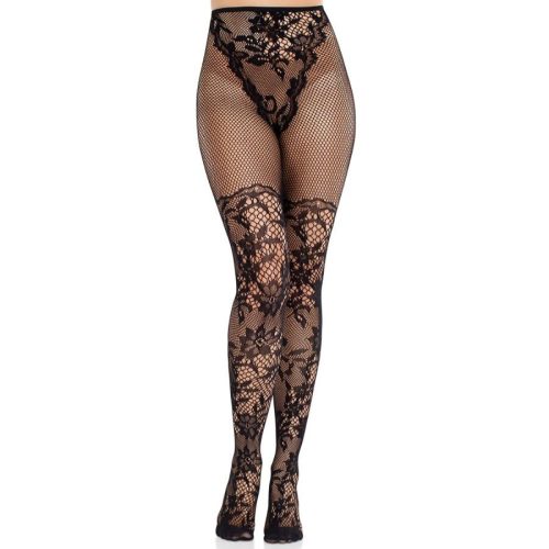 Leg Avenue Dahlia – csipkés harisnya hálós részletekkel