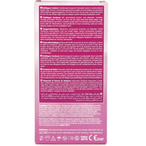 SKINS Bubblegum – prémium óvszer 8 db-os csomagban