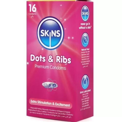 SKINS – prémium pontozott és bordázott óvszer csomag 16 db