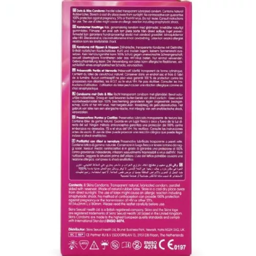 SKINS - prémium óvszercsomag 8 db, pontokkal és redőkkel