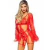 Leg Avenue 86123 – piros teddy és harisnyatartó szett M