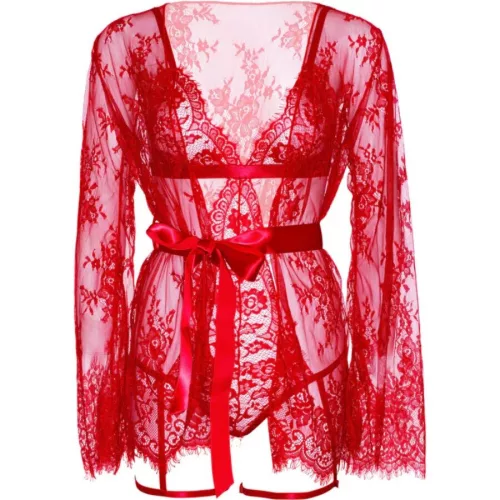 Leg Avenue 86123 – piros teddy és harisnyatartó szett M