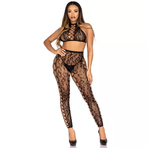 Leg Avenue Crop Top és Lábharisnya Kifordított Rész Fekete Egy Méret