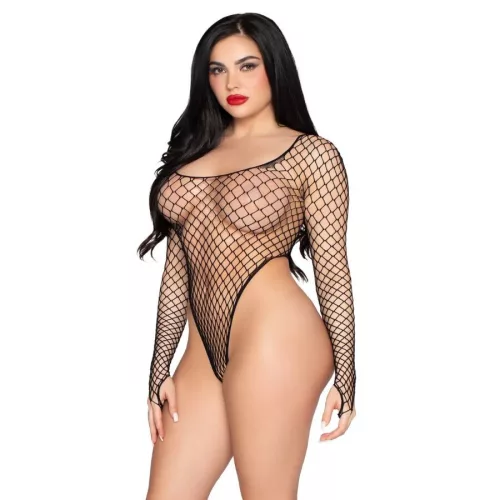 LEG AVENUE - érzéki hálós bodysuit fekete színben